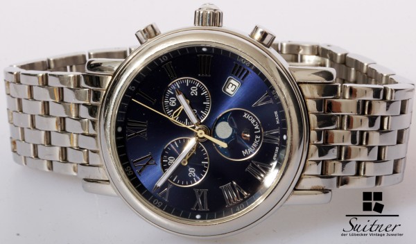 Maurice Lacroix Les Classiques Mondphasen Chronograph Blau Stahl wunderschön