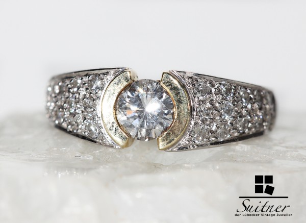 wertvoller 0,90ct. vvsi Brillant Ring aus 585 Gold Weißgold mit Gutachten