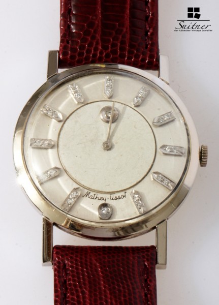 seltene Mathey Tissot Art Deco Mystery Dial Uhr mit Diamanten 585 Weißgold