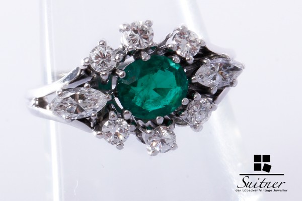 Smaragd Ring Brillant Diamant zus. ca. 0,66 ct. Weißgold Gr 54