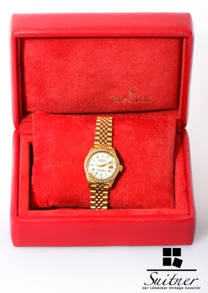 Rolex Lady Datejust in Gold Ref. 6927 mit Brillant Lünette in Box Top Zustand