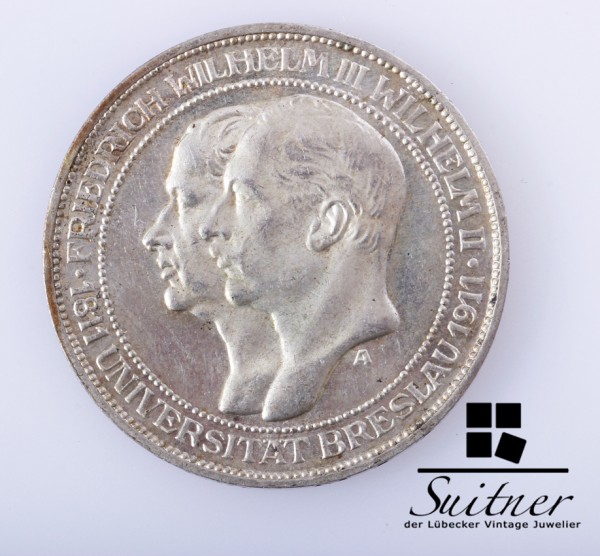 3 Mark Deutsches Reich Wilhelm III 1911 A Universität Breslau VZ
