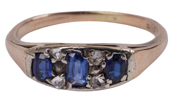 antiker Saphir Ring mit Diamanten 585 Gold Gr. 53
