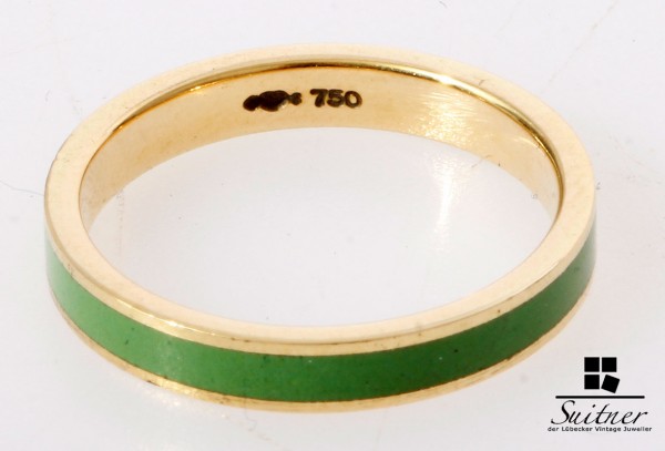 Niessing Emaille Ring aus 750 Gold - grüne Einlage Farbspiel RG 52