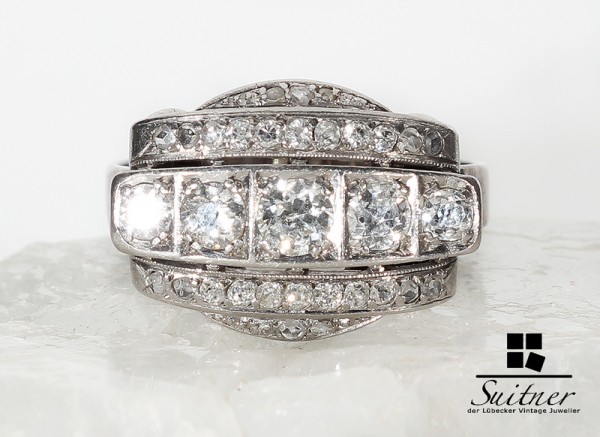 Art Deco 1,30ct. Brillant Ring aus 585 Weißgold enormer prachtvoller Ring