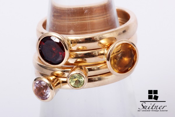 Ringset Steckringe 585 Gold Granat Amethyst Peridot Citrin