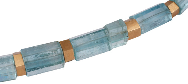 traumhaftes Unikat Aquamarin Collier mit 750 Gold Lübecker Goldschmied 42cm