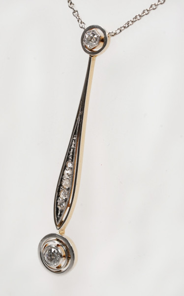 Art Deco Lavalier Collier Kette Diamant Platin / Gold 45cm Millgriff