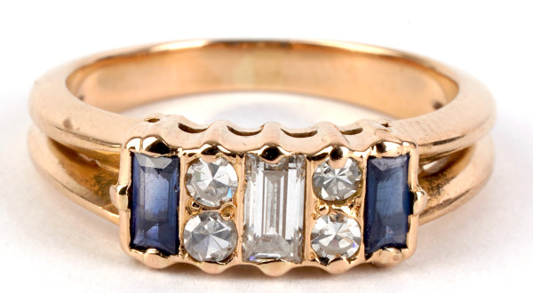 toller Vintage Ring mit Saphiren und Diamanten Ring aus 750 Gold Gr. 48 Baguette