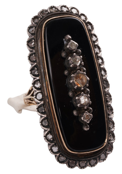 XL Jugendstilring mit 2,94ct. Diamanten 585 Gold mit Onyx Platte - 5cm Länge