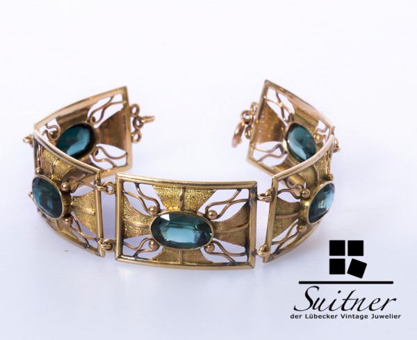 imposantes XL im Jugendstil Turmalin Armband 585 Gold Handarbeit Art Nouveau