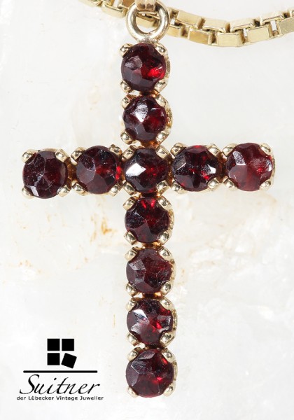 antikes Granat Kreuz aus Gold - Böhmen Bohemia Cross Pendant