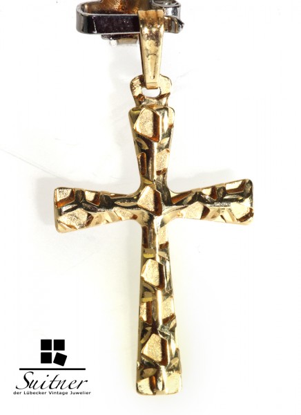 plastisches Designer Kreuz Anhänger aus 750 Gold schönes Design