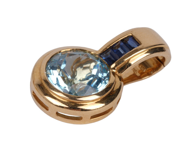 Buchwald Clip Anhänger blauer Topas und Saphire aus 750 Gold HPB