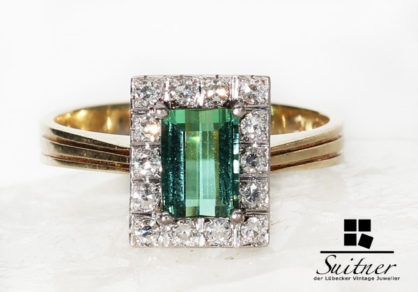 Art Deco Turmalin und Diamant Ring