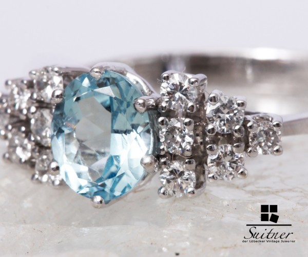 prächtiger Aquamarin Ring mit Brillanten 585 Weißgold Gr. 62,5