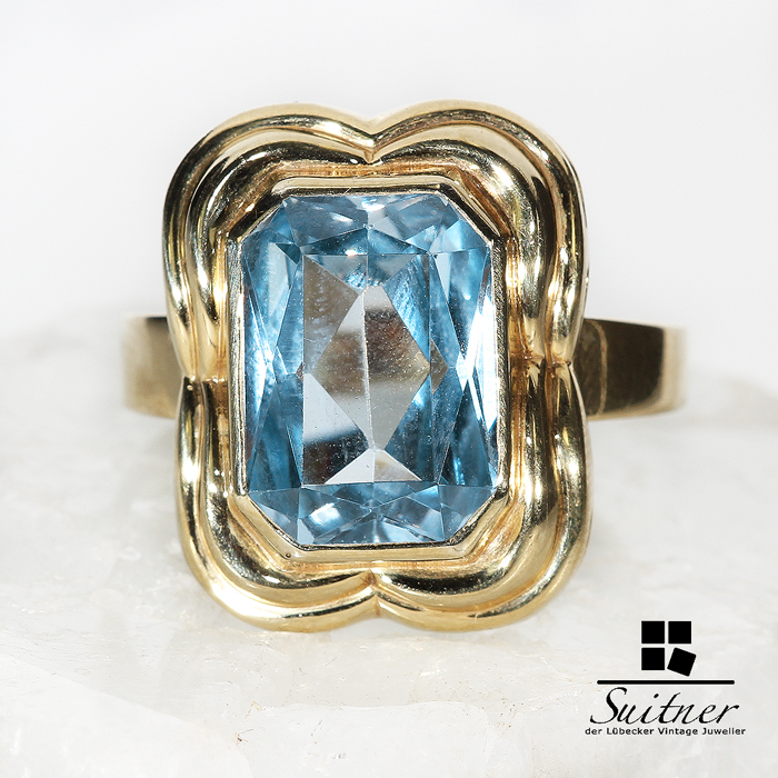 ART DECO DIAMONDS Ring 40 Diamanten 0,15ct Beh.Blautopas 4,80ct Silber 925