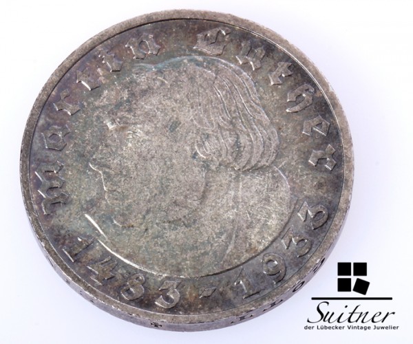 5 Mark Reichsmark Luther 1933 Prägestätte A VZ