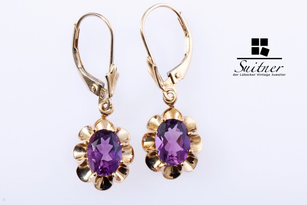 feine Ohrhänger 585 Gold mit Amethyst - intensiv Lila