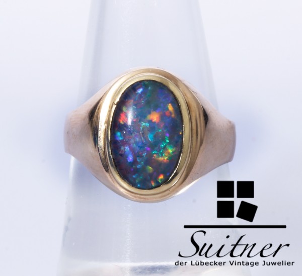 Opal Ring aus 585 Gold im Stil Siegelring Oval massiv Größe 54