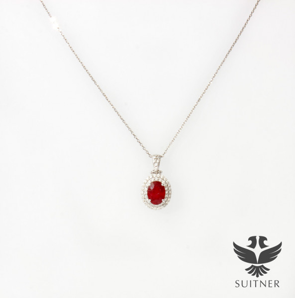 Halskette aus 750 Weißgold mit Anhänger, Rubin und Diamanten