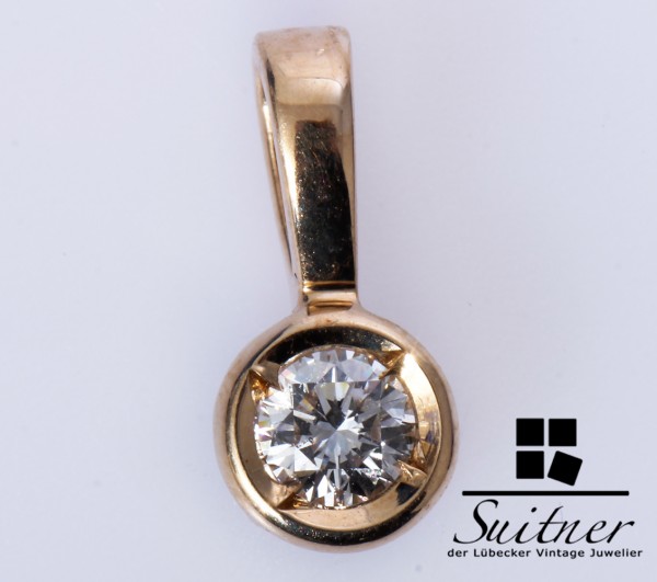 feiner Solitär Anhänger 0,25ct Brillant aus 585 Gold Klassiker Viertelkaräter vvsi TW