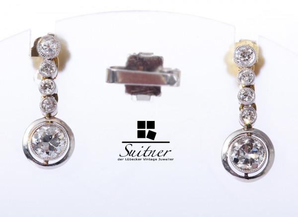 prachtvolle Art Deco Ohrstecker antik 585 Gold Brillanten zus. ca. 0,90 ct.