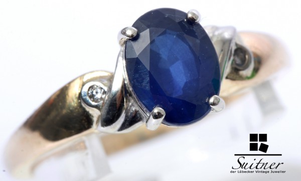 klassischer Kaschmir Saphir Ring 750 Gold Gr. 53,5