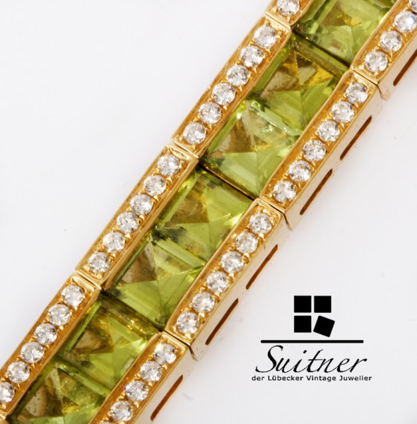 Tennisarmband mit 25,87ct. Brillanten und Peridot aus 750 Gold Juwelen Bracelet