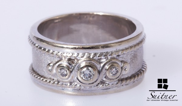 großer Brillant Ring 375 Weißgold Bandring mit Verzierungen