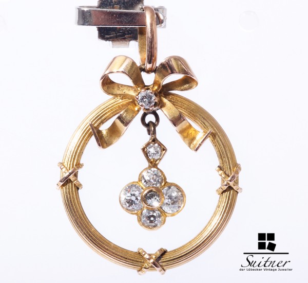 antiker Jugendstil Anhänger mit Diamanten 585er Gold