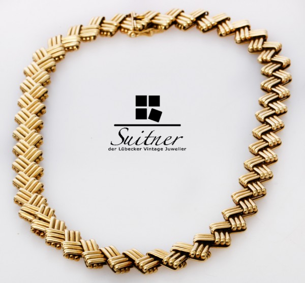 Art Deco Collier in Staboptik beweglich meisterliche Handarbeit 585 Gold 44cm