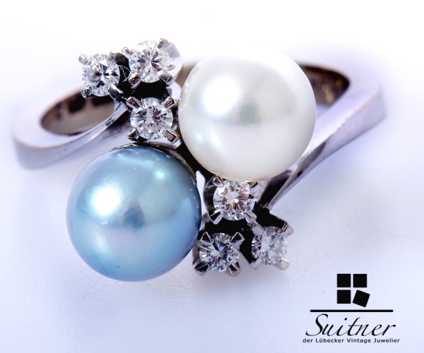 traumhafter Tahiti Perlen Brillant Ring 585 Weißgold Gr. 52