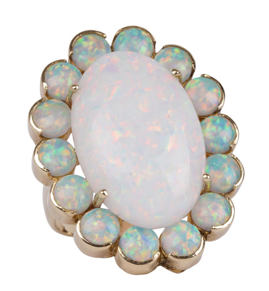 wertvoller großer 19ct. Opal Ring 585 Gold Gr. 60 Australien Unikat Crystal