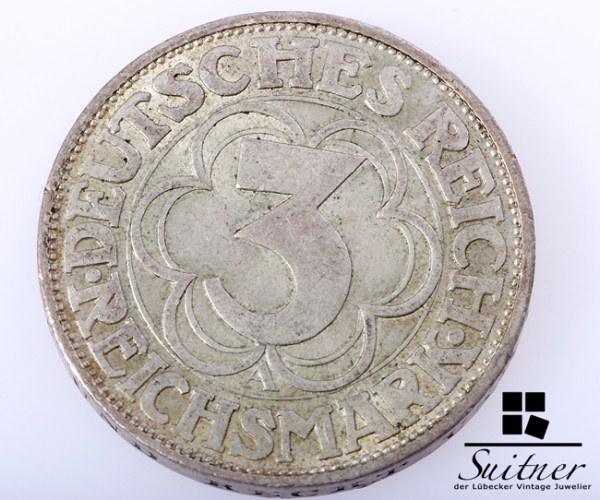 3 Mark Reichsmark Nordhausen 1927 Prägestätte A SS-VZ - selten