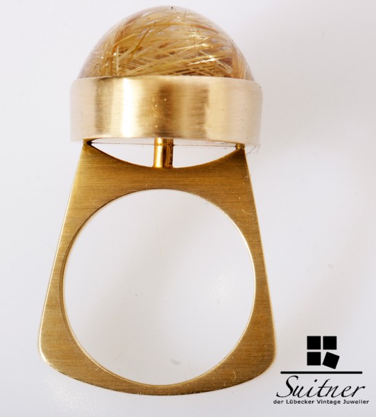 Unikat massiver Ring mit Rutil Quarz 585 Gold Nadelquarz Handarbeit KAY
