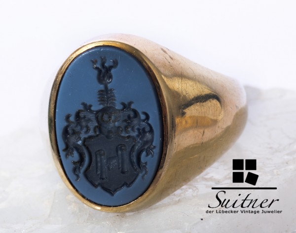 Adel Herren Siegelring Blau Lagenstein 585 Gold Gr. 62 Wappen Ring
