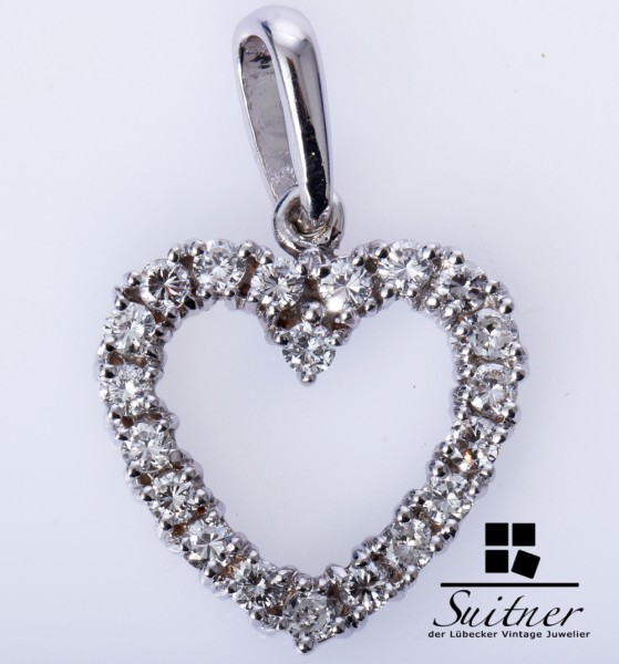 wertvolles 0,60ct Brillant Herz Anhänger aus 585 Weißgold 3D Pendant