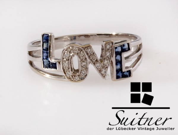 Design Love Ring Saphir Diamant 750 Weißgold Gr. 59 Gold Unikat