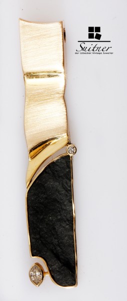 moderner XL Goldschmiede Anhänger Unikat Schiefer Brillant 585 Gold