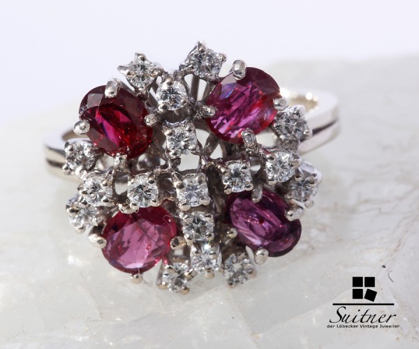 Ring 585 Weißgold Diamant Rubin Gr. 54