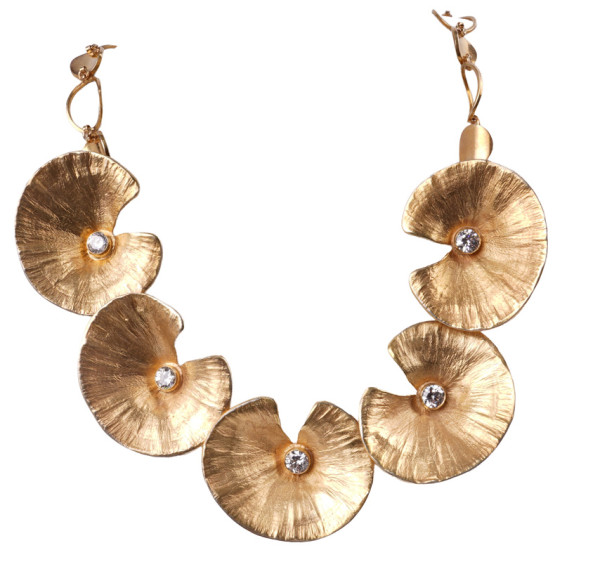 Unikat aus Lübeck handgefertigte 925 Silber Gold Collier Seerosen XL Blumen Ginko