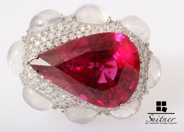 royaler 50,73ct Pink Turmalin Brillant Ring 750 Weißgold Mondstein Rubelit Adel