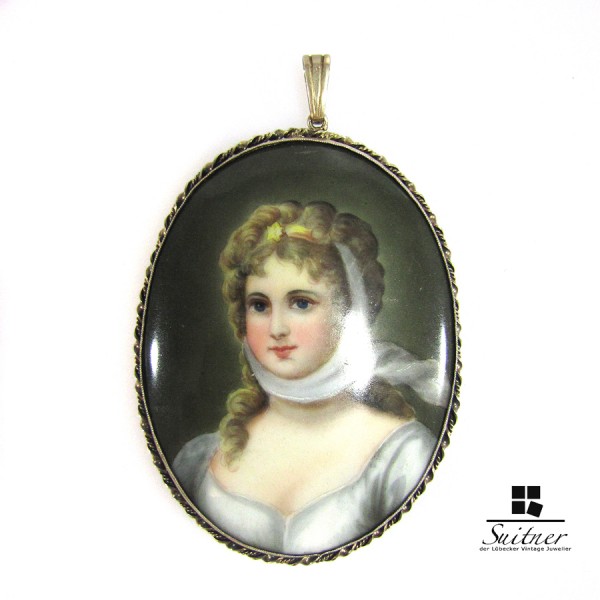 Anhänger Porzellan Medallon Lupenmalerei Marie-Luise von Preußen