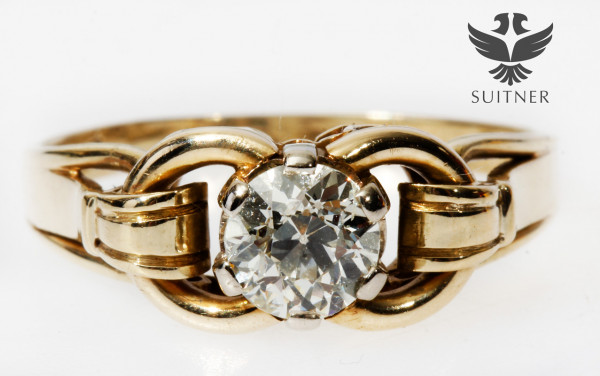 Art Deco Ring mit 0,68ct. Altschliff Diamant 585 Gold um 1930 Solitär RG 55