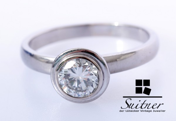 Solitär Ring 750 Gold 1,00ct Wesselton / VVSI Gr 59 Weißgold Gutachten
