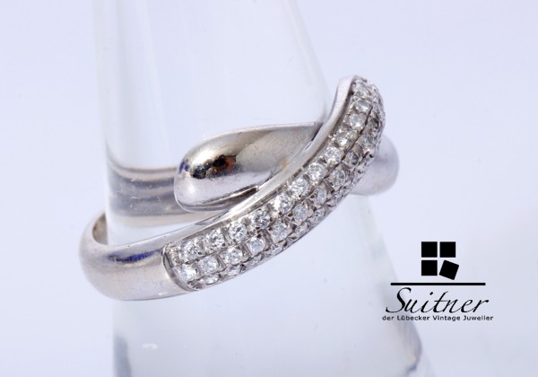 moderner 750 Weißgold Ring mit 39 Brillanten Gr. 55 Gold