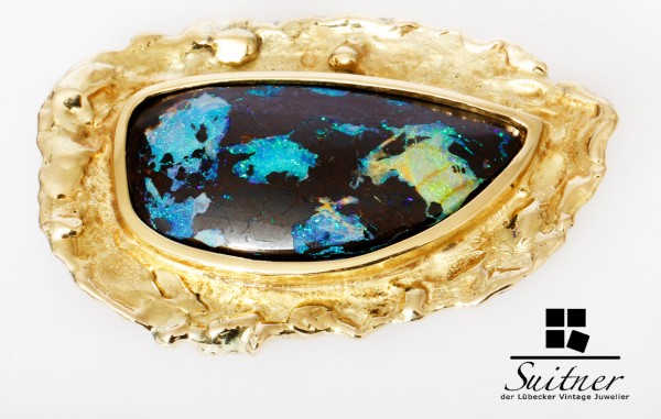 XL Nugget Form mit Boulder Opal Unikat aus 585 Gold Anhänger Brosche