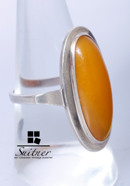 Antiker Butterscotch-Bernsteinring in 830er Silber