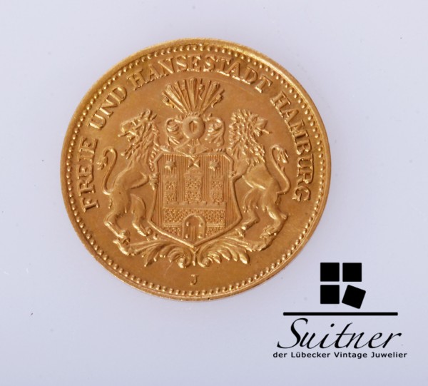 5 Mark Gold Hansestadt Hamburg 1877 J VZ - prächtige Erhaltung